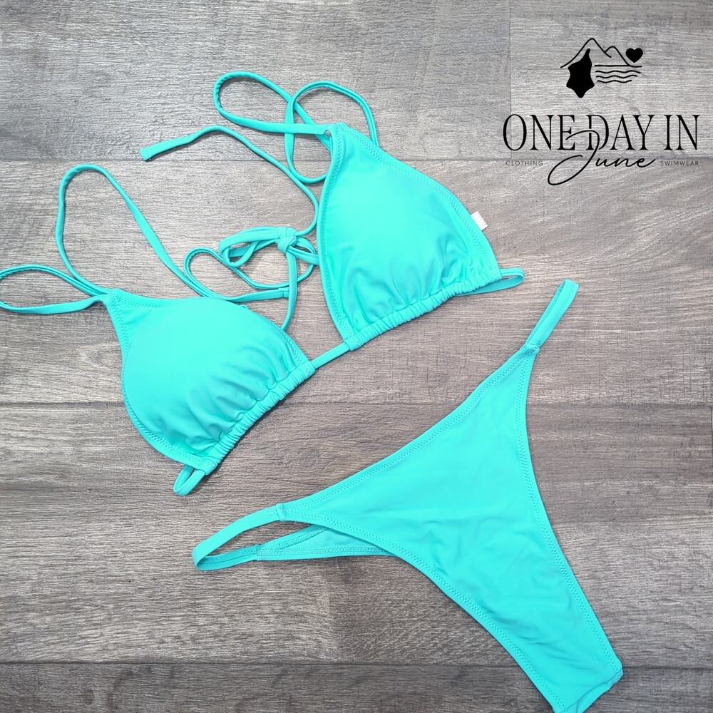 Adisputent Adjustable Triangle Bikini Swimsuit Turquoise Strappy Size L